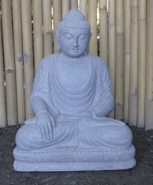 Product image 1 of the product “Seated Buddha made of Riverstone in Bhumisparsha - gesture of touching the earth. 62 cm height. ”